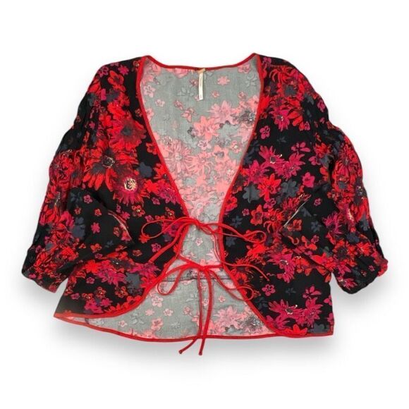 Free People Venice Floral Double Tie Lightweight Top Size Medium - Picture 1 of 6